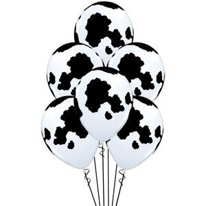 12 Cow Print Black White Latex 11" Balloons Birthday Party Set WITH Ribbon NEW